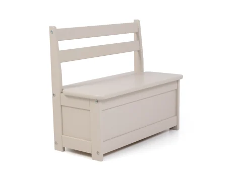Ławka z pojemnikiem i oparciem z kolekcji Baby Maluch (Baby Set) w kolorze szampańskim, mebel dziecięcy z schowkiem pod siedziskiem, packshot na białym tle