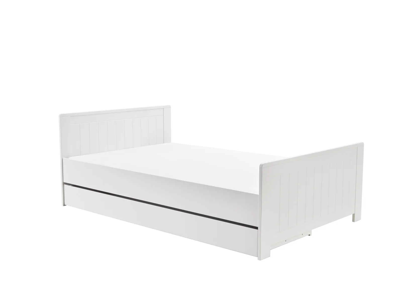 Łóżko z kolekcji Blanco w kolorze białym, rozmiar 200x120/200x140 cm, wykonane z MDF, z szufladą na pościel