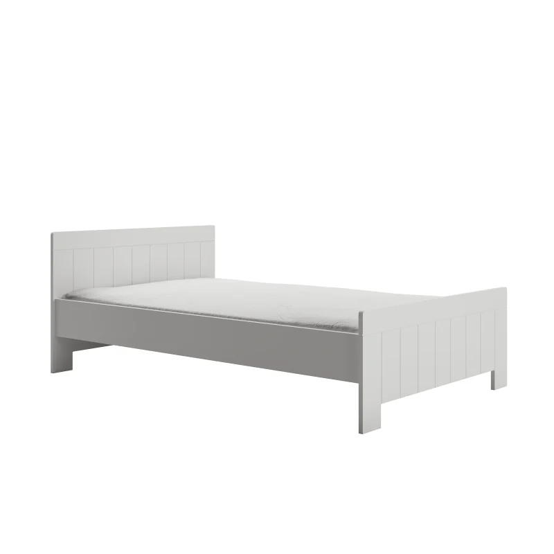 Białe łóżko z kolekcji Calmo o wymiarach 200x120 cm, przedstawione jako packshot na białym tle