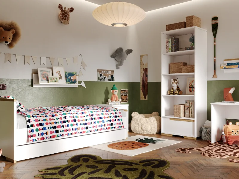 Zdjęcie lifestyle przedstawiające aranżację pokoju dziecięcego z meblami z kolekcji Snap w kolorze białym